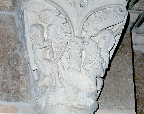 Death of Cain, twelfth century historiated capital, Vezelay Abbey, Vezelay, France