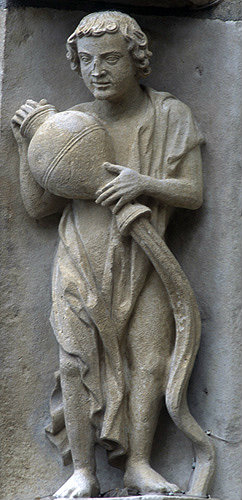 Chartres Cathedral, north porch, right bay, outer archivolt, Zodiac sign, Aquarius, 13th century
