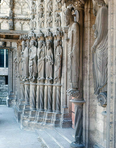 Melchizedek, Abraham, Moses and Samuel, in foreground, St Peter and Elijah, thirteenth century, left side, central bay, north porch, Chartres Cathedral, France