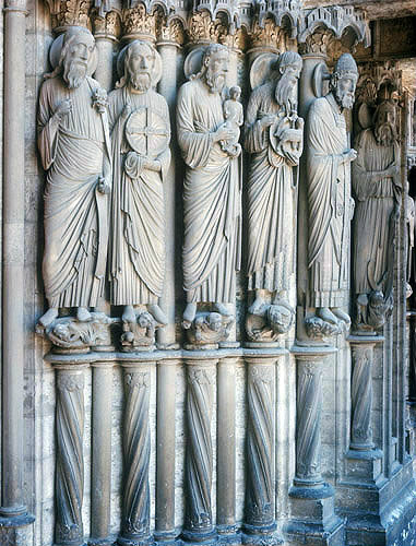 Isaiah, Jeremiah, Simeon, John the Baptist, St Peter and Elijah, thirteenth century, right side, central bay, north porch, Chartres Cathedral, France