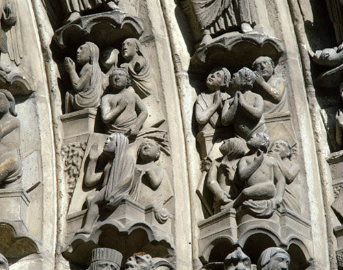 Chartres Cathedral, South Porch, central bay, detail of archivolts on right side