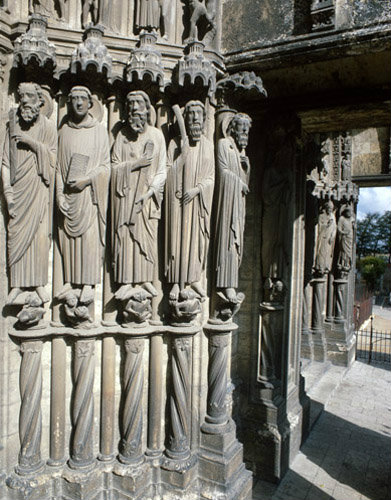 Chartres Cathedral, South Porch, central bay, right side, Saints Paul, John, James Major, St Bartholomew, St Jude 13th century