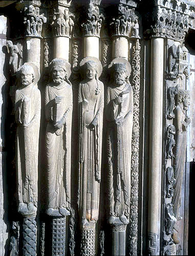 Kings and a Queen of Judah, twelfth century, right hand jamb, central bay, Royal Portal, Chartres Cathedral, France