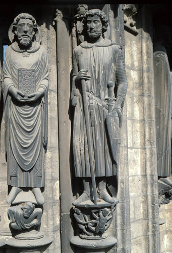 Chartres, South Porch, left bay, right jamb, Saint Piat and Saint George, 13th century
