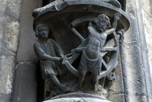 Chartres Cathedral South Porch left bay right jamb detail of pedestal below St George