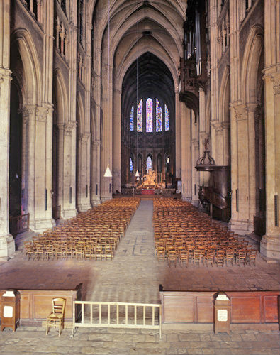 France, Chartres Cathedral, view of the Nave with the Labyrinth, looking east