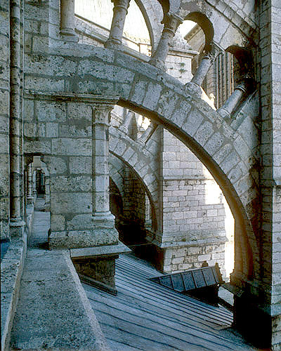 Flying buttresses, thirteenth century, exterior of south nave, Chartres Cathedral, France