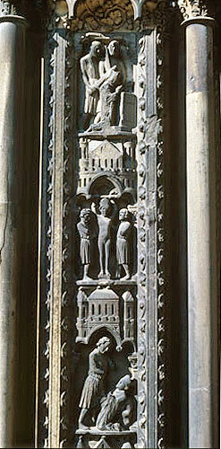 Martyrdoms of SS Thomas, Blaise and Ledger, east face of left pier, left bay, south porch, Chartres Cathedral, France
