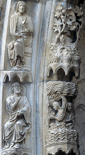 France, Chartres Cathedral, north porch, centre bay,  archivolt, Creation of firmament, 13th century architectural sculpture