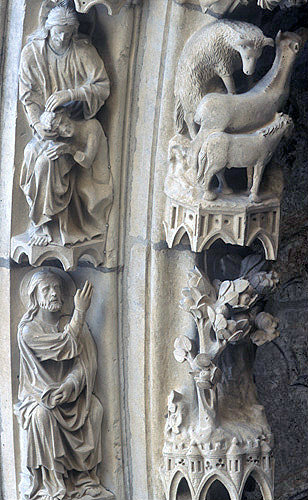 France, Chartres Cathedral, north porch, centre bay archivolt, Creation of Adam,13th century architectural sculpture