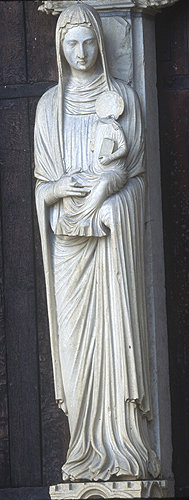 Chartres Cathedral, north porch, centre bay, St Anne holding Virgin in her arms