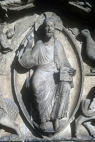 Christ in Majesty, central bay, Royal Portal, Chartres Cathedral, France