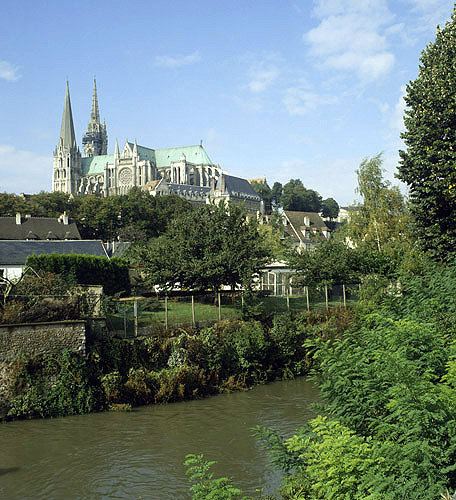 Chartres Cathedral, seen from south east near Guillaume gate, Chartres, France