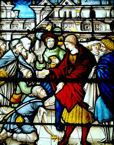 St Florentin giving money to poor, sixteenth century, Church of St Florentin France