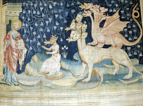 The sixth angel emptied his bowl, Angers Apocalypse tapestry, 1377-82, commissioned by Louis I duc d
