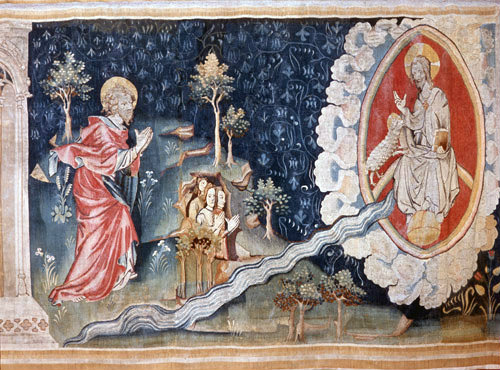 Angel shows John the River of Paradise, Angers Tapestry, 14th century