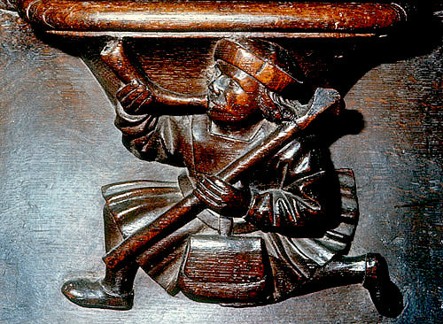 Misericord of labour of month of May, the hunter, fifteenth century, Church of La Trinite, Vendome, France