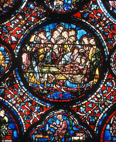 Death of the Virgin, donors the shoemakers, thirteenth century, Chartres Cathedral, France