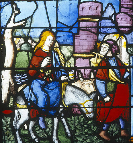 Joseph and Mary on their journey to Bethlehem, Notre Dame, Chalons-en-Champagne, formerly Chalons-sur-Marne, France, 16th century stained glass