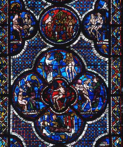 The Creation of Adam window no 6 south nave aisle 13th century Chartres Cathedral France