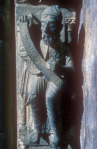 Jeremiah holding scroll, right bay, left jamb, Royal Portal, Chartres Cathedral, France