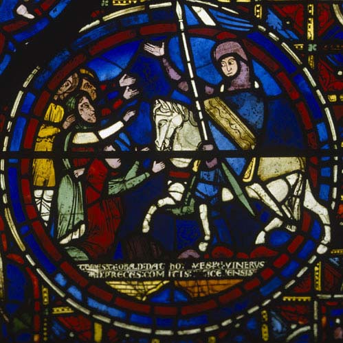Zodiac window, Count Thibault VI of Chartres, 13th century stained glass, south ambulatory, Chartres Cathedral, France