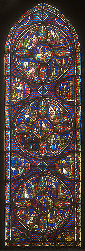 Chartres Cathedral south ambulatory window no 13, the Story of St Anthony and St Paul the Anchorite window  13th century