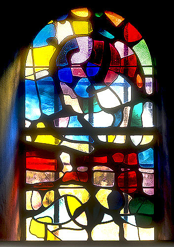 Window by Manessier, 1960, crypt of Essen Munster, Germany