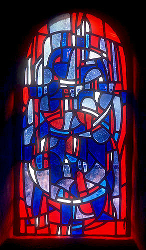 Window by Manessier, 1960, crypt of Essen Munster, Germany