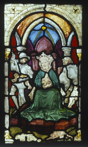Slaughter of the Innocents, 15th century stained glass by Hans Acker, Besserer Chapel, Ulm Cathedral, Germany