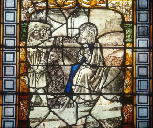 Flight into Egypt, 15th century stained glass, Sacraments Chapel, Cologne Cathedral, Germany