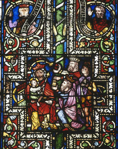 The Adoration of the Magi from the Bible Window in the Three Kings Chapel Cologne Cathedral, Cologne, Germany