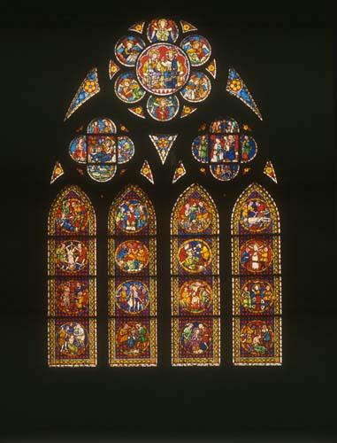 Martyrs window, 13th century stained glass, south aisle, Freiburg Munster, Germany