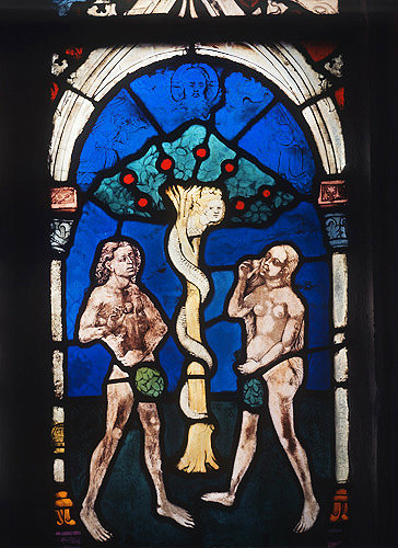 Temptation of Adam and Eve, fifteenth century, Hans Acker, Besserer Chapel, Ulm Cathedral, Germany