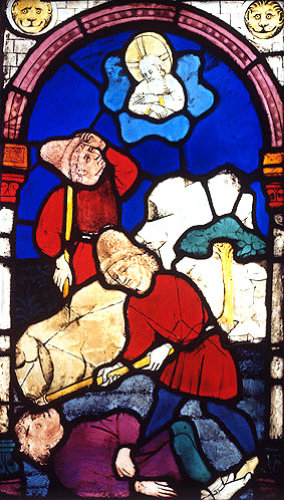Cain killing Abel, fifteenth century, Hans Aker, Besserer Chapel, Ulm Munster, Germany