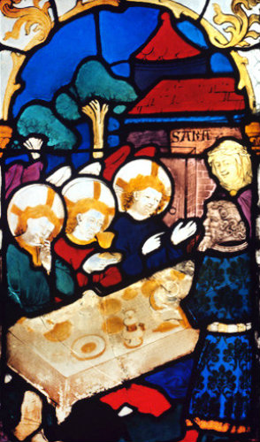 Abraham entertaining angels, fifteenth century, Hans Aker, Besserer Chapel, Ulm Munster, Germany
