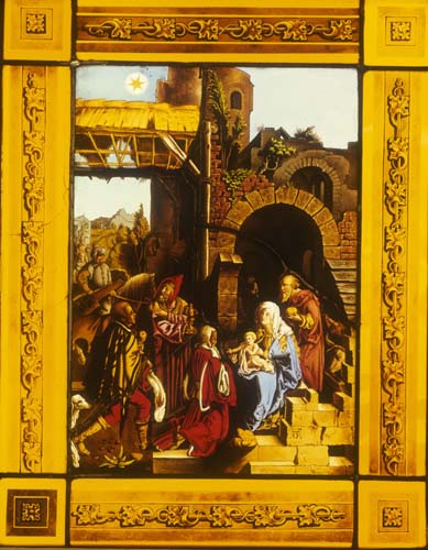 Magi by Stephan Kellner after Albrecht Durer, 19th century stained glass, Darmstadt Museum, Germany