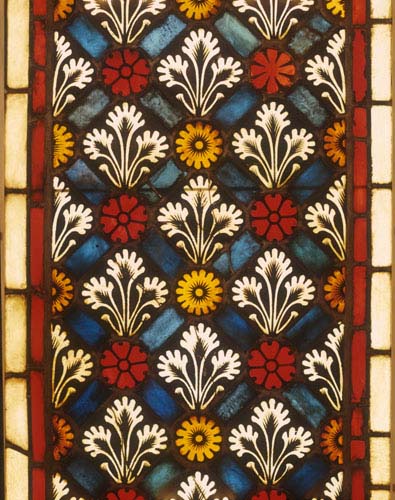 Decorative flower and foliage, 13th century stained glass panel from Erfurt Cathedral now in Darmstadt Museum, Germany