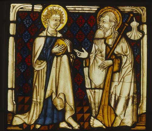 St James and St John, 15th century stained glass panel from the Rhineland now in Darmstadt Museum, Germany