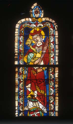 St Margaret, 14th century stained glass, Regensburg Cathedral, Germany