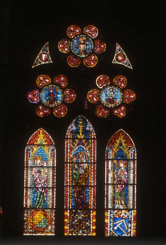 Masons window, 14th century stained glass, Freiburg Munster, Germany
