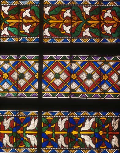 Esslingen birds, 19th century copy of 14th century stained glass panel, Frauenkirche, Esslingen, Germany