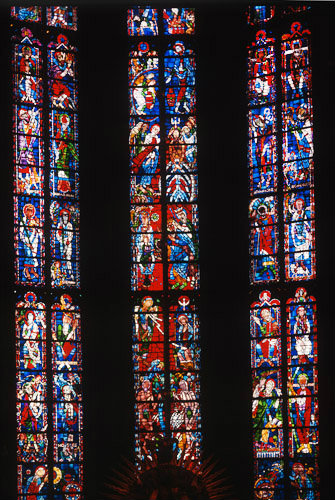 Choir window, twentieth century, by Walter Benner, Aachen Cathedral, Germany