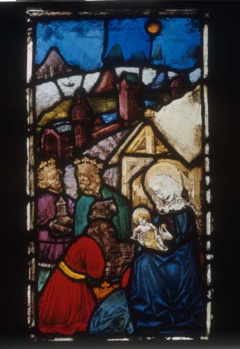 Magi, 15th century stained glass by Hans Acker, Besserer Chapel, Ulm Cathedral, Germany