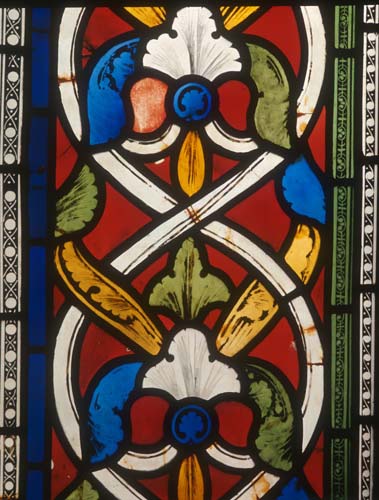 Foliate border, 13th century stained glass, St Kuniberts window, Church of St Kunibert, Cologne, Germany
