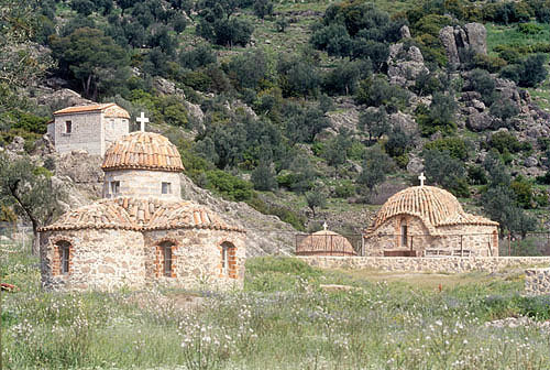 Group of Byzantine churches, Limona Monastery, founded 1523 by St Ignatius, Lesbos, Greece