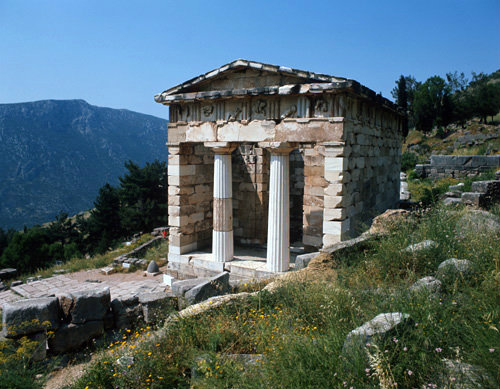 Greece Delphi Treasury of the Athenians built 490-489 BC of Paros marble