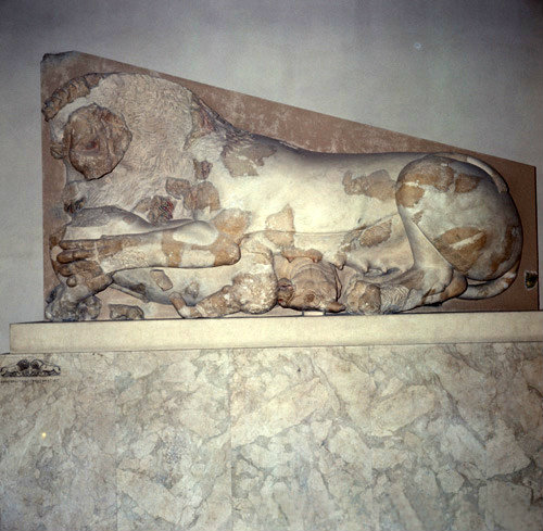 Greece Athens Acropolis Museum  Lioness devouring Bull 6th century BC