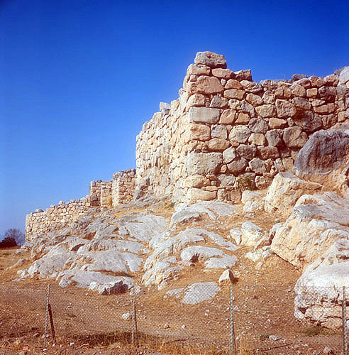 West and south cyclopean walls 1350-1250 BC, Mycenaean fortress, Tiryns, Greece