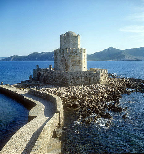 Bourtzi tower seen from Venetian fortress, Methoni, Greece